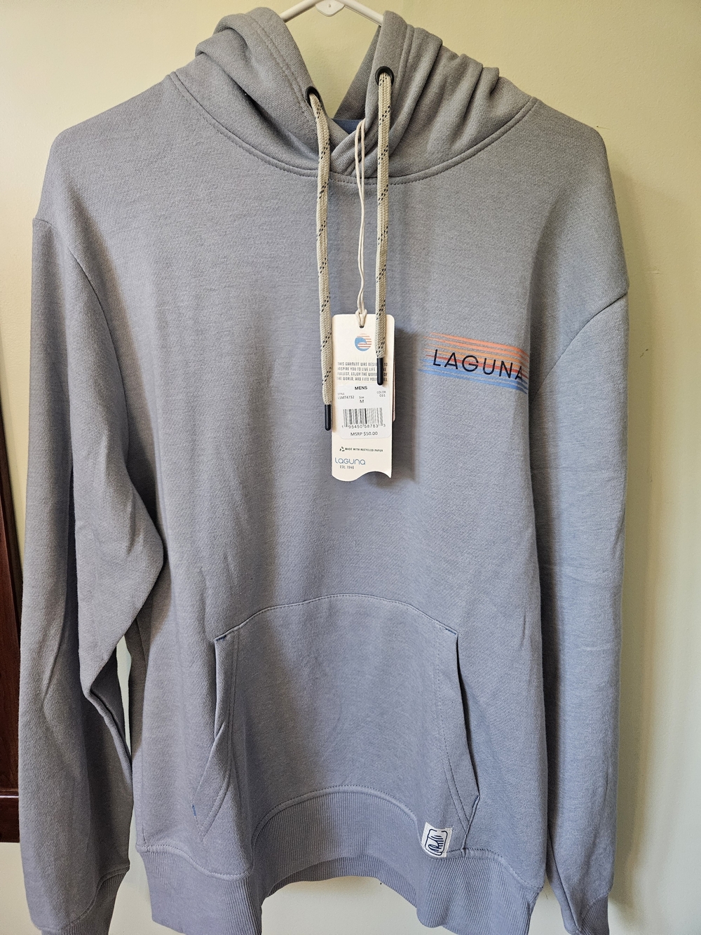 Men's Hooded Pullover Sweatshirt - Light Gray with Pocket